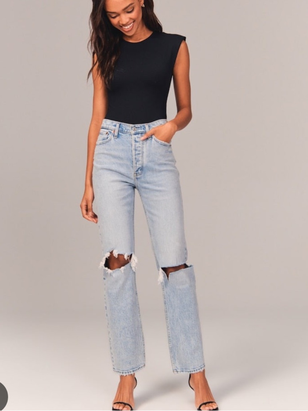 Abercrombie & Fitch Washed Light Blue High-Rise Dad Jeans